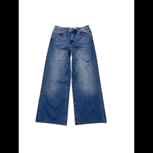 Ceramica Gatti 1928 Denim - MICA High-Rise Wide Straight Leg Cropped Distressed Stretch Raw Hem Jeans Sz 28